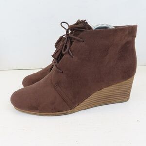 Dr Scholls Boots Womens 10W Dakota Wedge Heels Ankle Booties Brown Suede Tassle